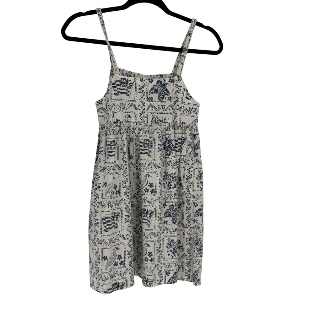 Reyn Spooner Vintage Hawaiian Stamp Print Sun Dress Girls Size 8 Blue White Nene